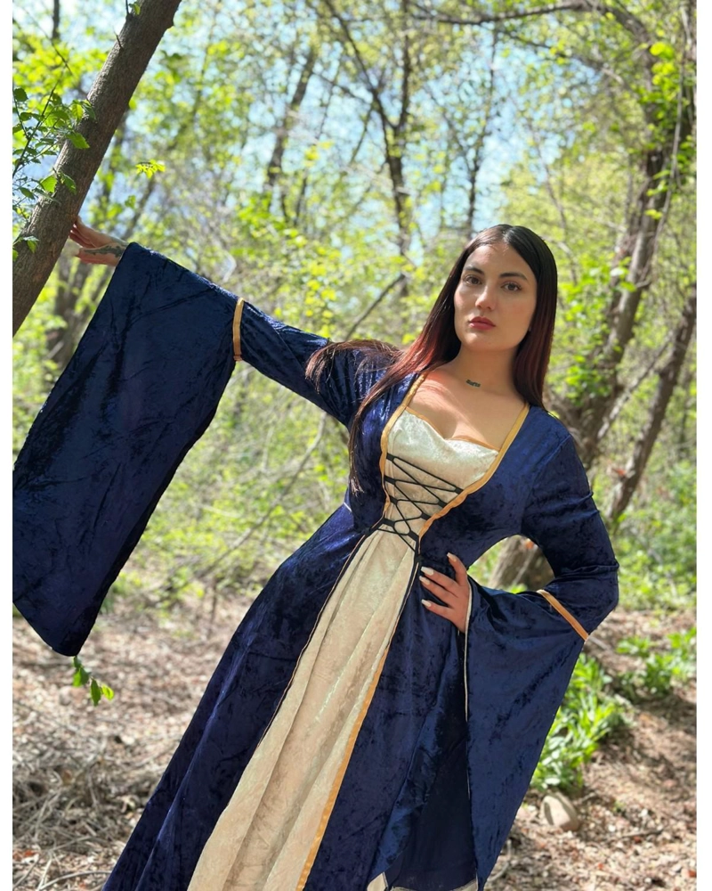 DISFRAZ MEDIEVAL RENACENTISTA PARA MUJER  VESTIDO LARGO CON CORDONES GOTICO - BURDEO - XL - 5