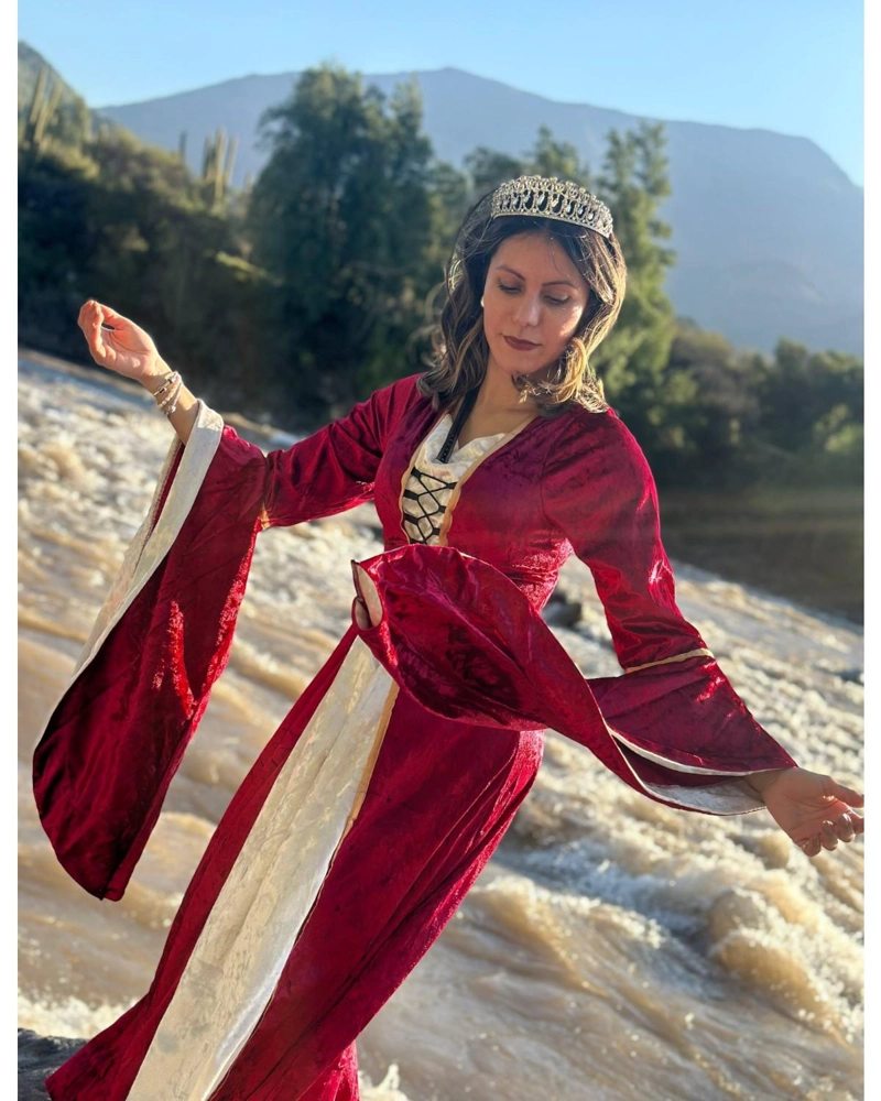 DISFRAZ MEDIEVAL RENACENTISTA PARA MUJER  VESTIDO LARGO CON CORDONES GOTICO - BURDEO - XL - 5