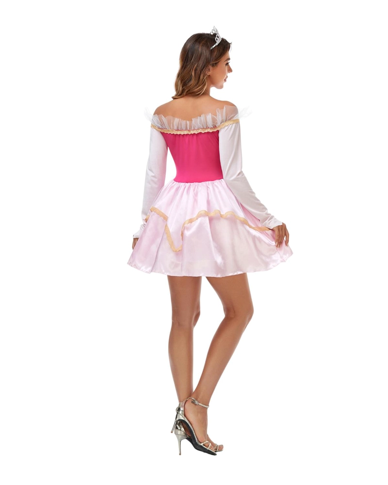 DISFRAZ PRINCESA AURORA ADULTO COMPLETO VESTIDO ELEGANTE HALLOWEEN - ROSA - L - 5