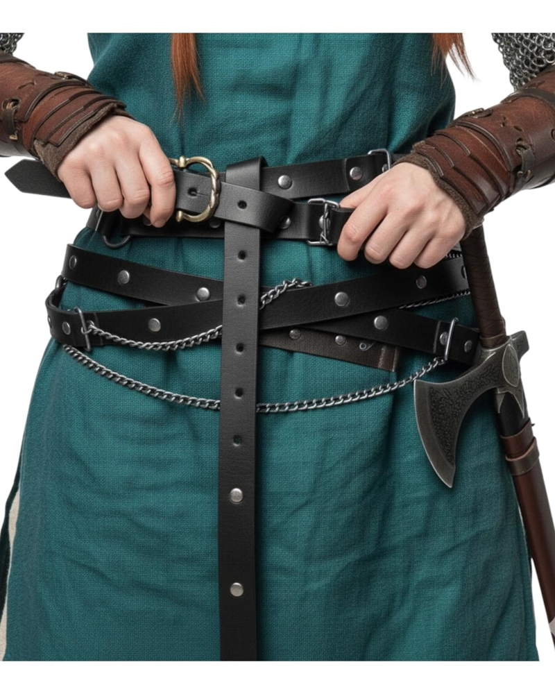 CINTURON VIKINGO MEDIEVAL CUERO SINTE TICO ACCESORIO COSPLAY - MARRON - 2