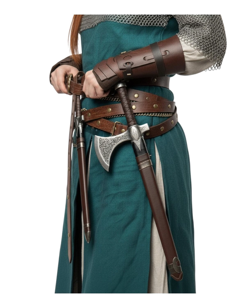 CINTURON VIKINGO MEDIEVAL CUERO SINTE TICO ACCESORIO COSPLAY - MARRON - 3