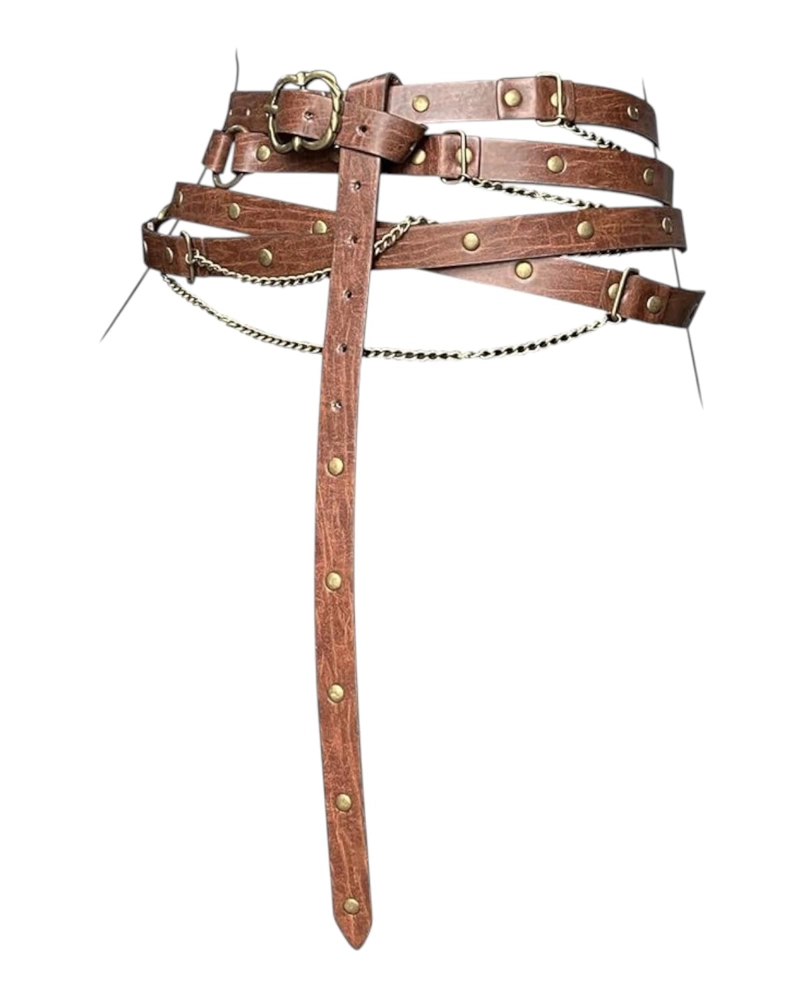CINTURON VIKINGO MEDIEVAL CUERO SINTE TICO ACCESORIO COSPLAY - MARRON - 4