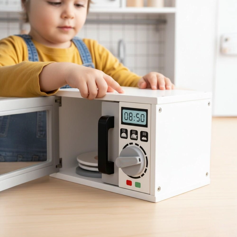 MICROONDAS DE MADERA INFANTIL CON ACCESORIO JUGUETE COCINA - BLANCO - 1