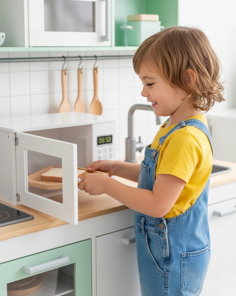 MICROONDAS DE MADERA INFANTIL CON ACCESORIO JUGUETE COCINA - BLANCO - 2