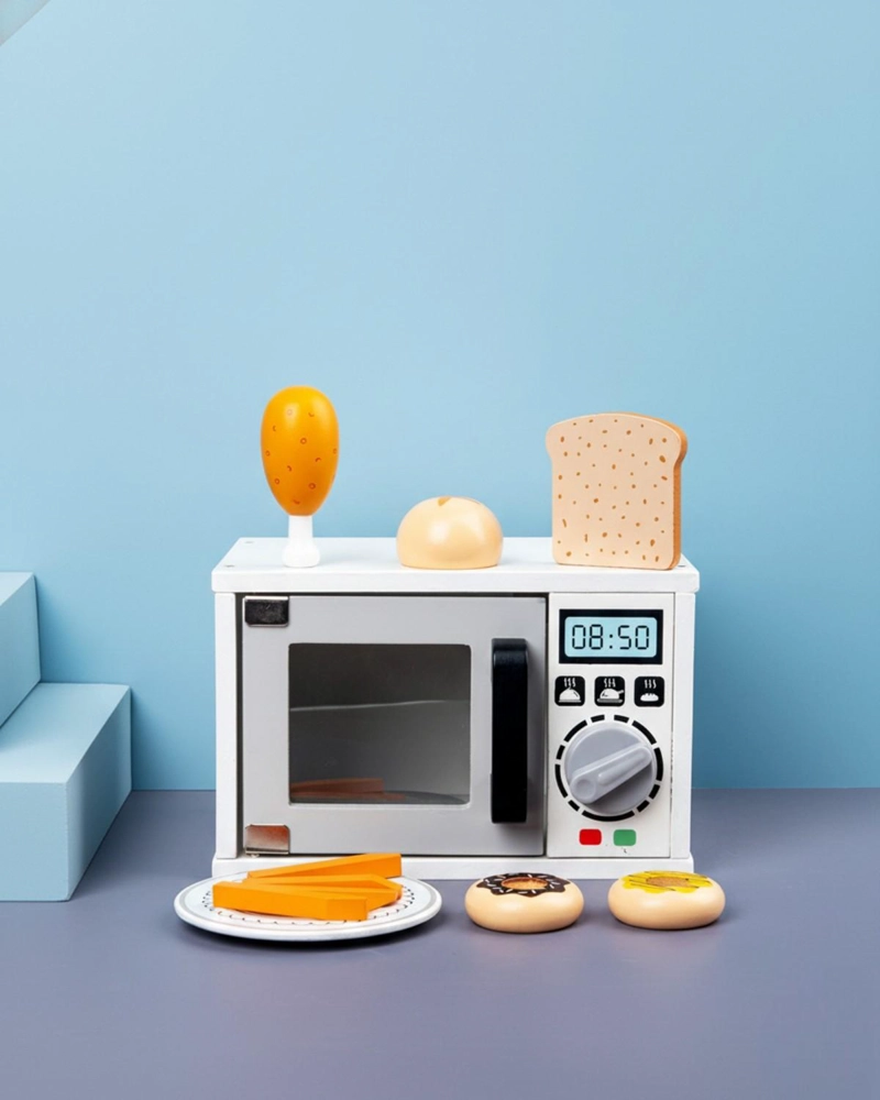 MICROONDAS DE MADERA INFANTIL CON ACCESORIO JUGUETE COCINA - BLANCO - 3