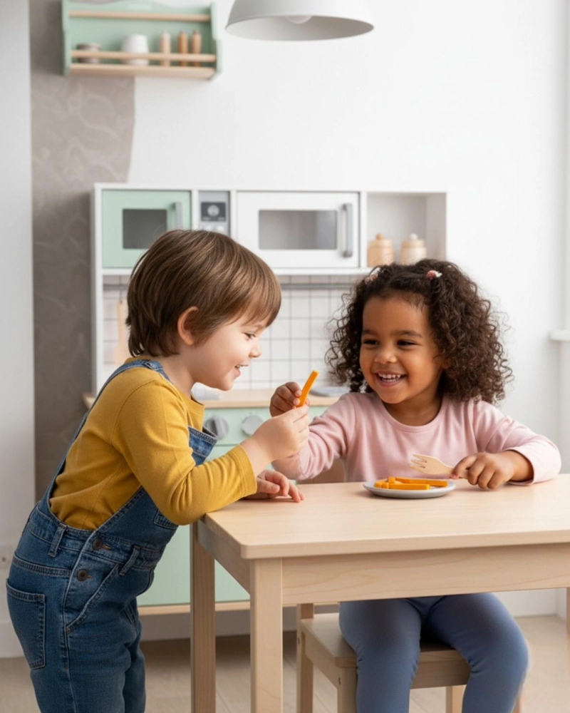 MICROONDAS DE MADERA INFANTIL CON ACCESORIO JUGUETE COCINA - BLANCO - 6