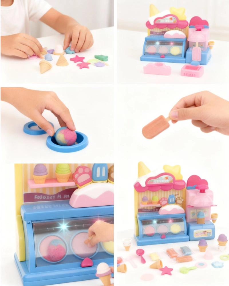 SET JUEGO INFANTIL PLASTILINA, PLASTICINA APRENDIZAJE HELADO - ROSA - 5