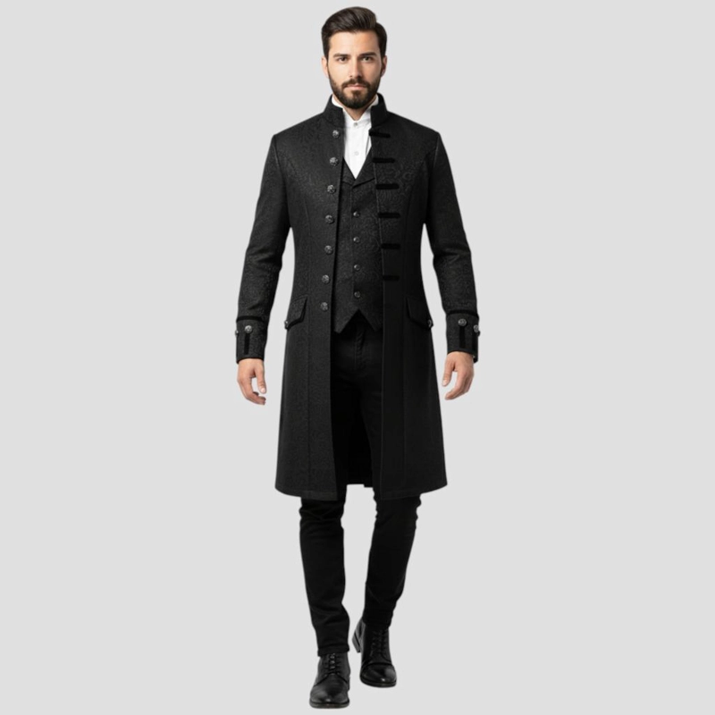 ABRIGO LARGO GOTICO NOCHE STEAMPUNK COSPLAY  GOTICO VICTORIANO - NEGRO - S - 3