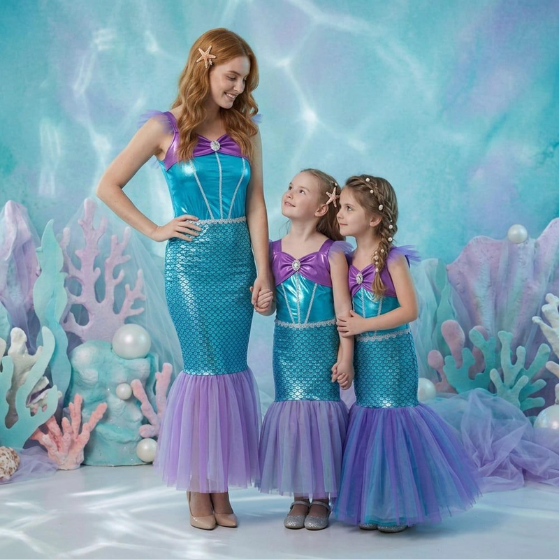 DISFRAZ COSPLAY PRINCESA SIRENITA INFANTIL PARA NIÑAS - VERDE - 10 - 1