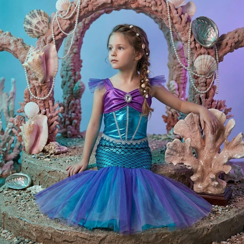 DISFRAZ COSPLAY PRINCESA SIRENITA INFANTIL PARA NIÑAS - VERDE - 10 - 2