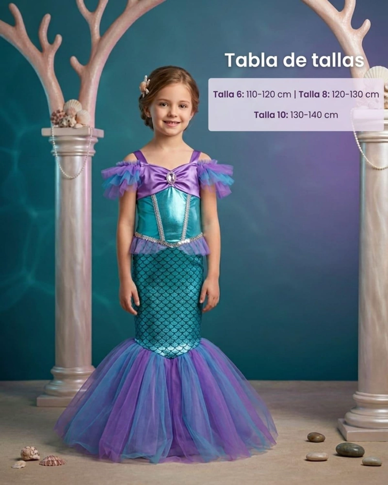 DISFRAZ COSPLAY PRINCESA SIRENITA INFANTIL PARA NIÑAS - VERDE - 10 - 4