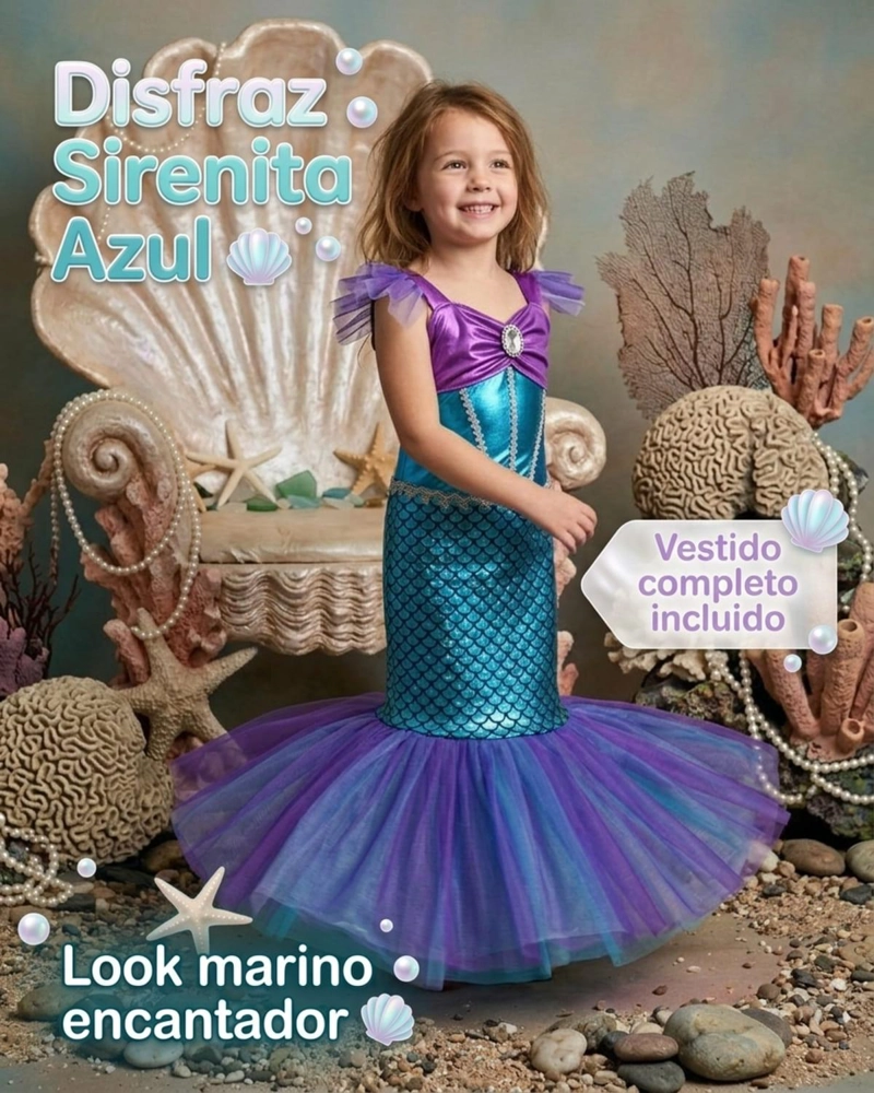 DISFRAZ COSPLAY PRINCESA SIRENITA INFANTIL PARA NIÑAS - VERDE - 10 - 6