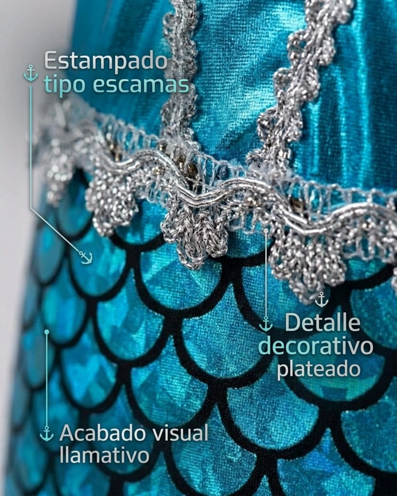 DISFRAZ COSPLAY PRINCESA SIRENITA INFANTIL PARA NIÑAS - VERDE - 10 - 9