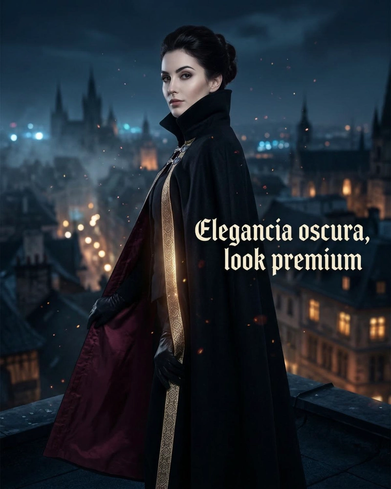 CAPA VAMPIRO EDAD MEDIA CON FORRO INTERIOR Y BORDE DECORATIVO - NEGRO - XXL - 7