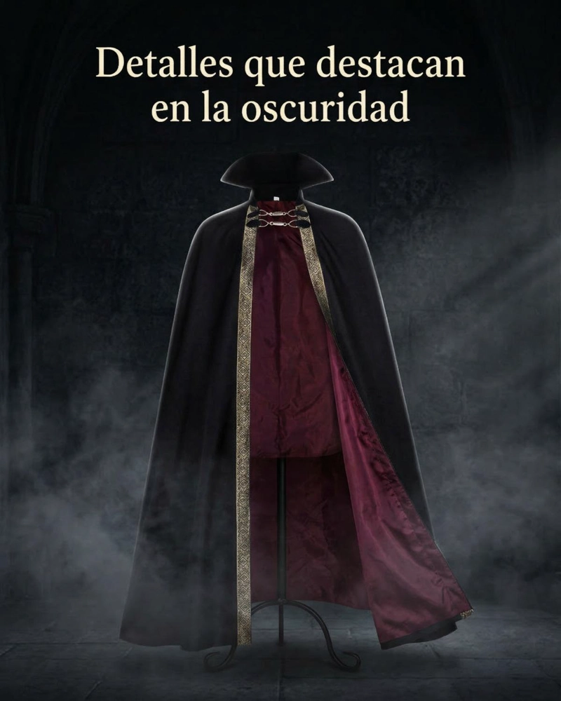 CAPA VAMPIRO EDAD MEDIA CON FORRO INTERIOR Y BORDE DECORATIVO - NEGRO - XXL - 8