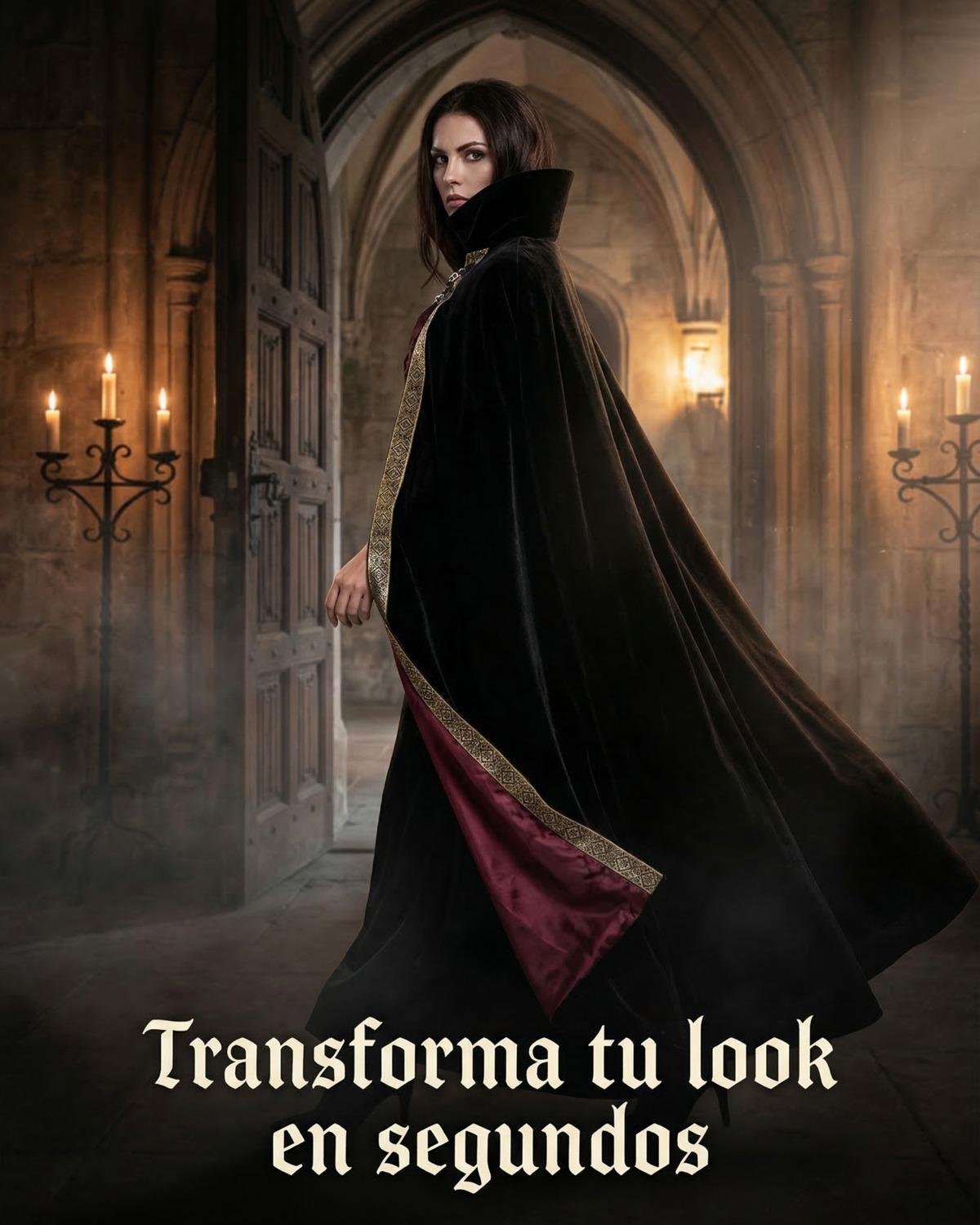 CAPA VAMPIRO EDAD MEDIA CON FORRO INTERIOR Y BORDE DECORATIVO - NEGRO - XXL - 9