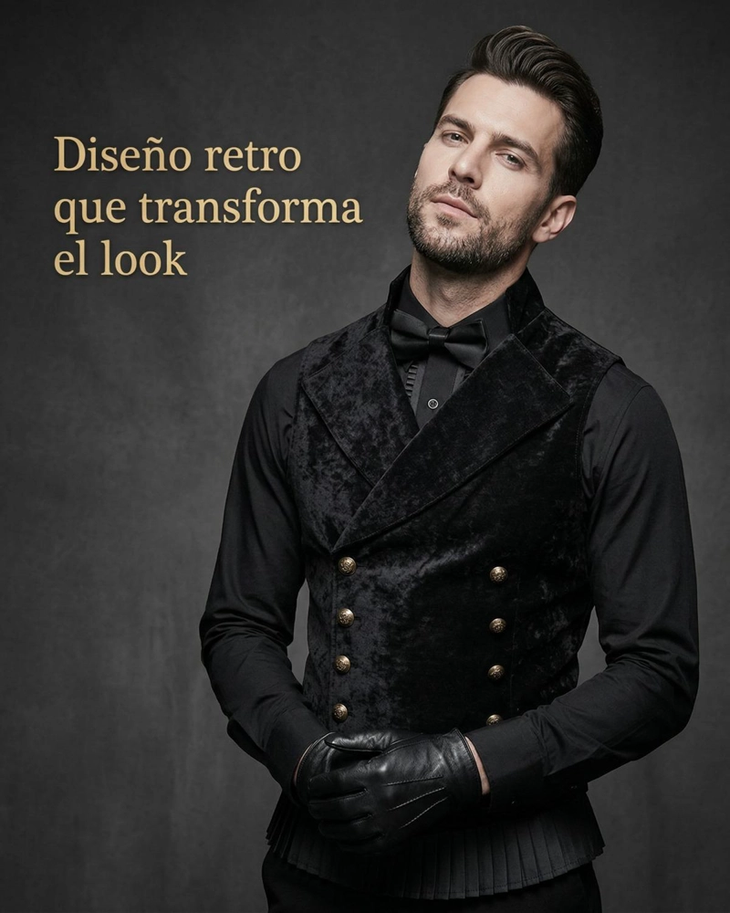 CHALECO GILLETTE DISFRAZ DE TERCIOPELO RETRO STEAMPUNK - NEGRO - XL - 8