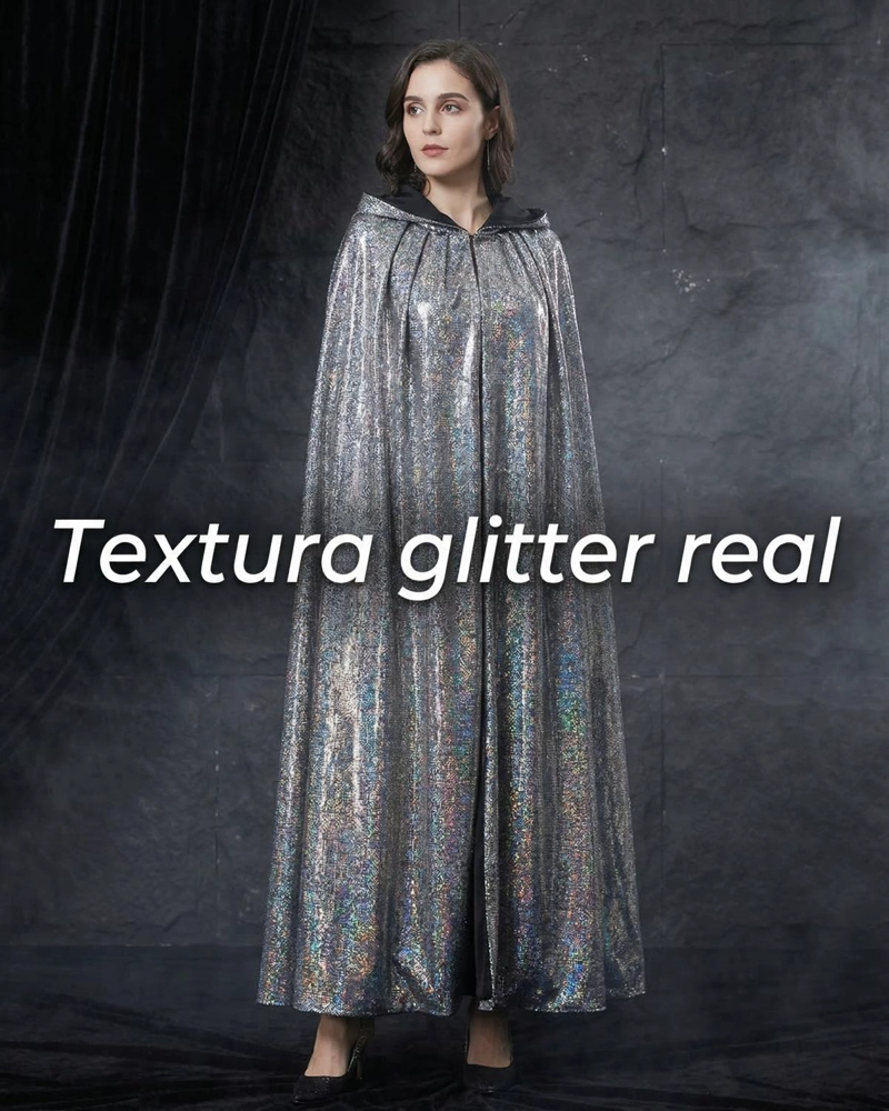 CAPA GLITTER BRILLANTE CON CAPUCHA PARA COSPLAY Y DISFRAZ - ROJO - 2