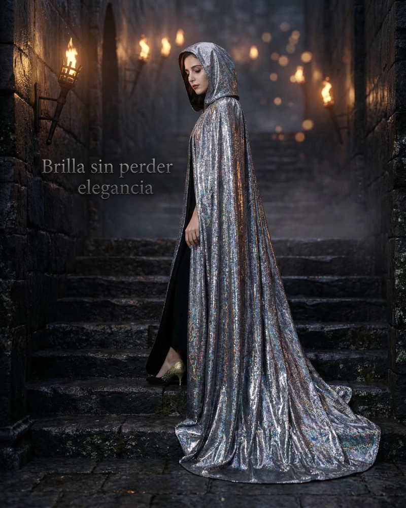 CAPA GLITTER BRILLANTE CON CAPUCHA PARA COSPLAY Y DISFRAZ - ROJO - 6