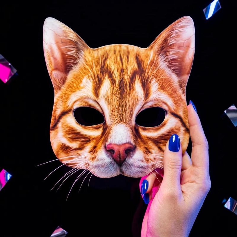 MASCARA DE GATO REALISTA DISFRAZ COTILLON HALLOWEEN - PLATEADO - 1