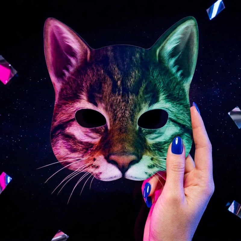 MASCARA DE GATO REALISTA DISFRAZ COTILLON HALLOWEEN - PLATEADO - 1