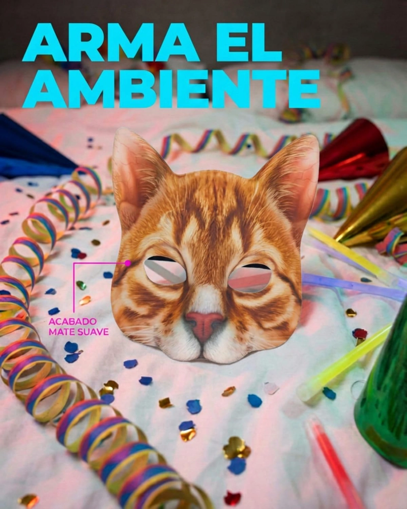 MASCARA DE GATO REALISTA DISFRAZ COTILLON HALLOWEEN - PLATEADO - 2