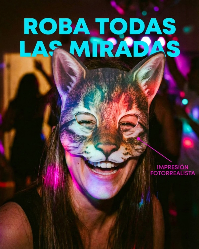 MASCARA DE GATO REALISTA DISFRAZ COTILLON HALLOWEEN - PLATEADO - 2