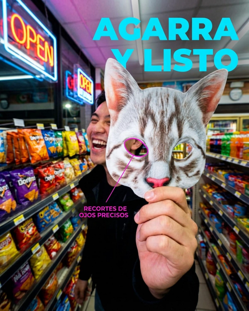 MASCARA DE GATO REALISTA DISFRAZ COTILLON HALLOWEEN - PLATEADO - 2