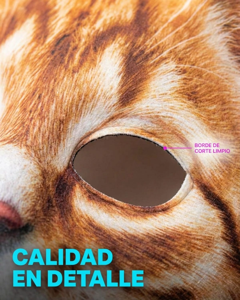 MASCARA DE GATO REALISTA DISFRAZ COTILLON HALLOWEEN - PLATEADO - 3