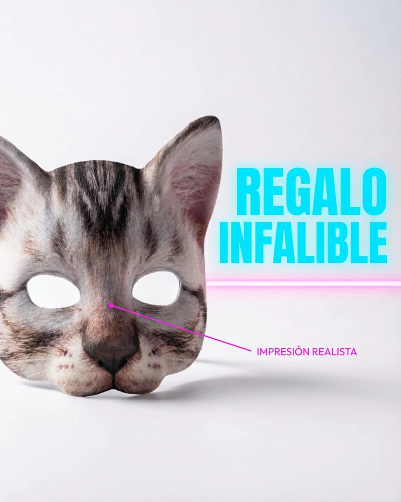 MASCARA DE GATO REALISTA DISFRAZ COTILLON HALLOWEEN - PLATEADO - 3