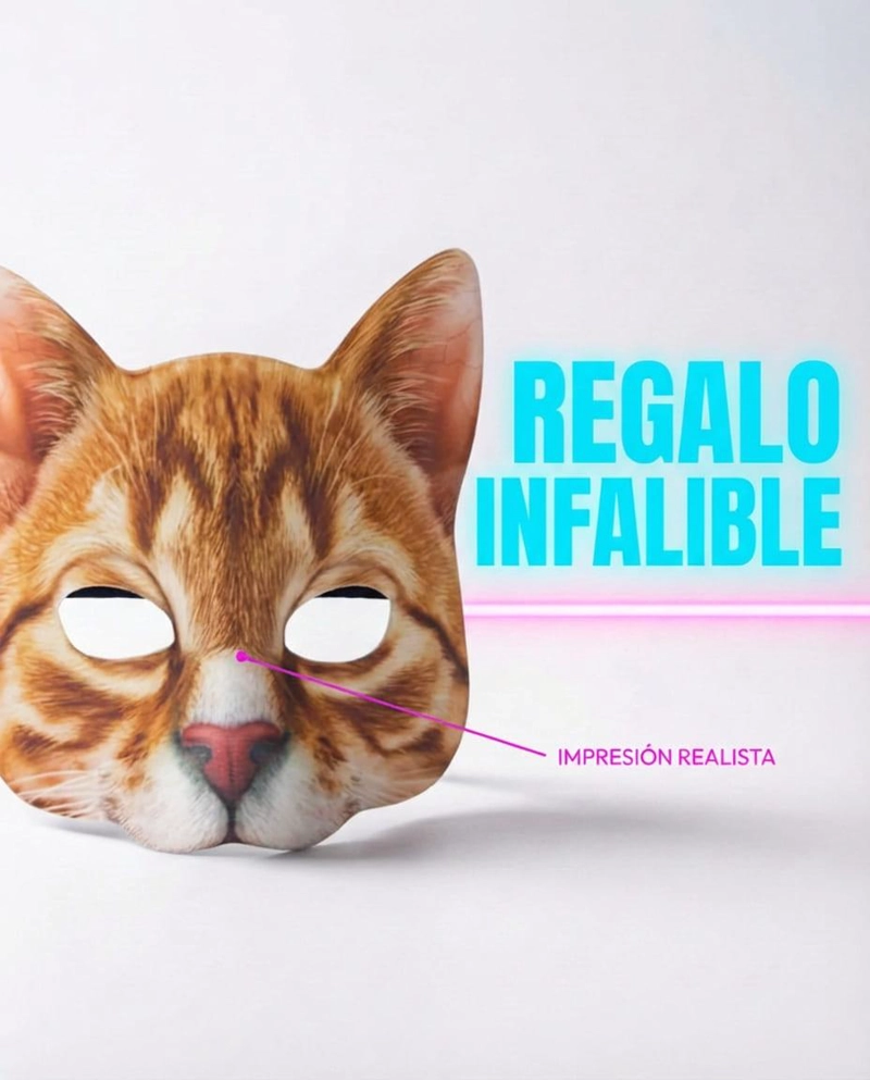 MASCARA DE GATO REALISTA DISFRAZ COTILLON HALLOWEEN - PLATEADO - 4