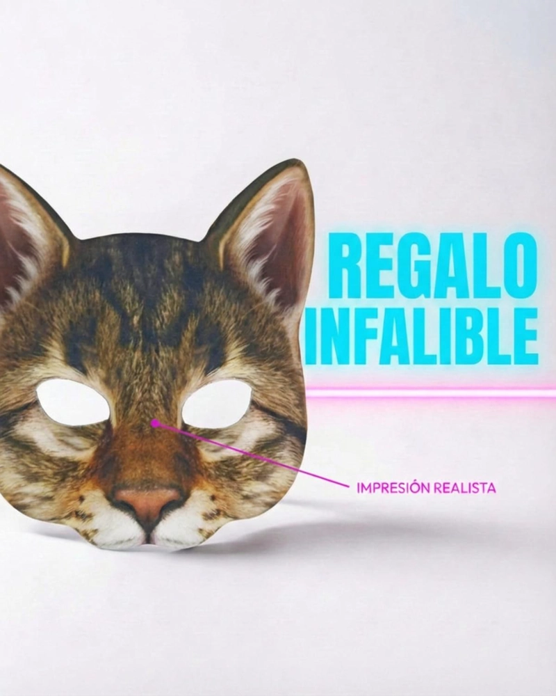 MASCARA DE GATO REALISTA DISFRAZ COTILLON HALLOWEEN - PLATEADO - 4