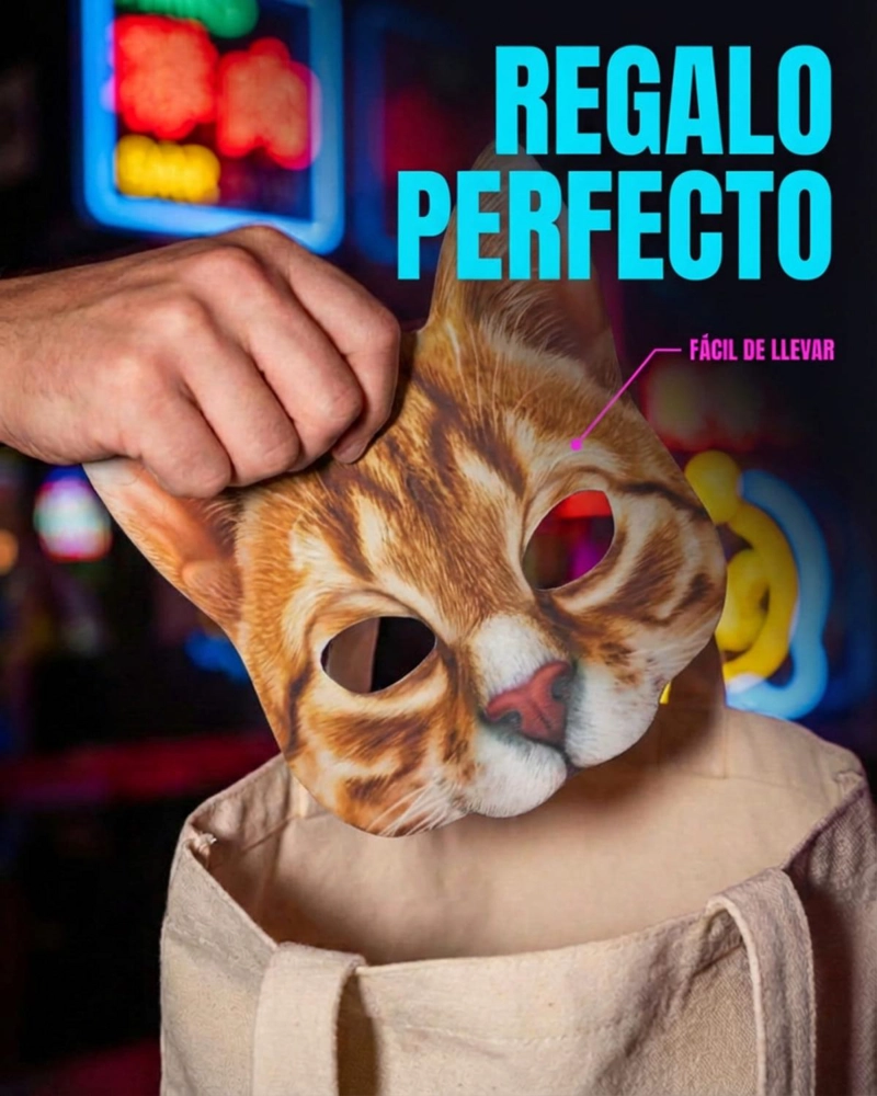 MASCARA DE GATO REALISTA DISFRAZ COTILLON HALLOWEEN - PLATEADO - 5
