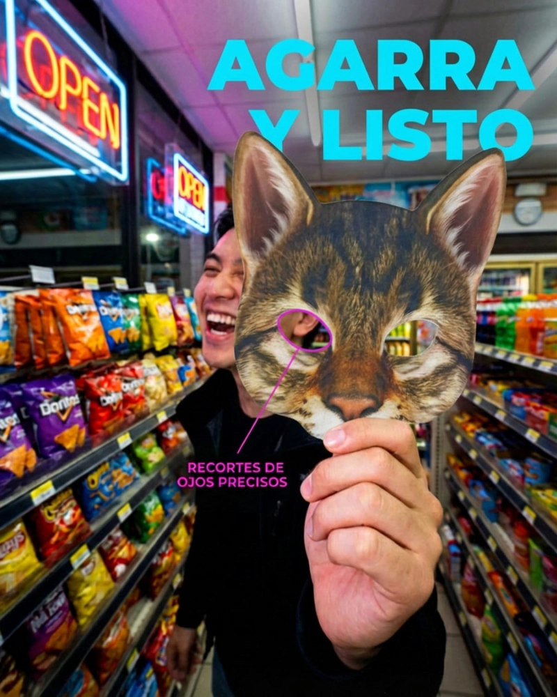 MASCARA DE GATO REALISTA DISFRAZ COTILLON HALLOWEEN - PLATEADO - 6