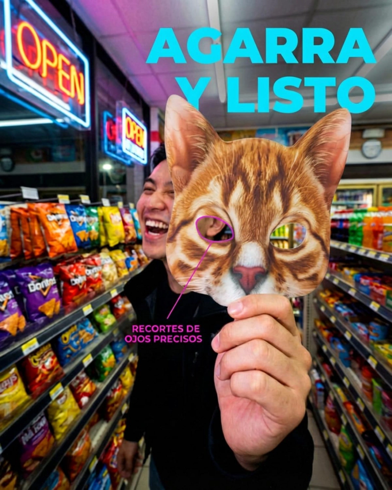 MASCARA DE GATO REALISTA DISFRAZ COTILLON HALLOWEEN - PLATEADO - 7