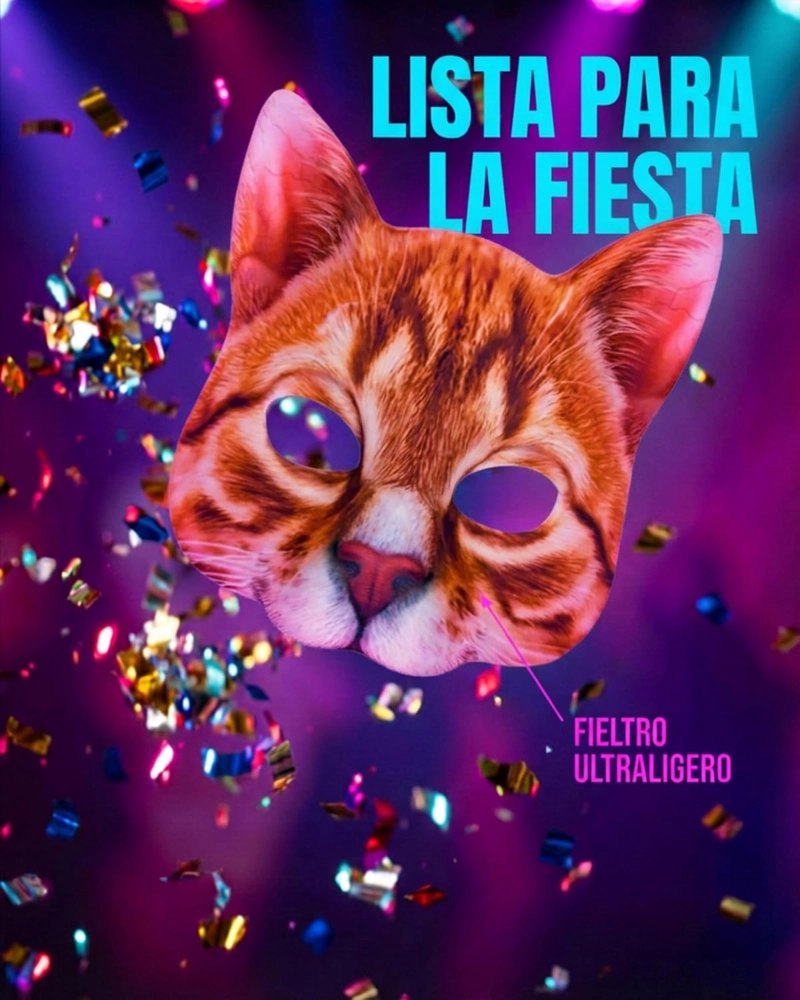 MASCARA DE GATO REALISTA DISFRAZ COTILLON HALLOWEEN - PLATEADO - 8