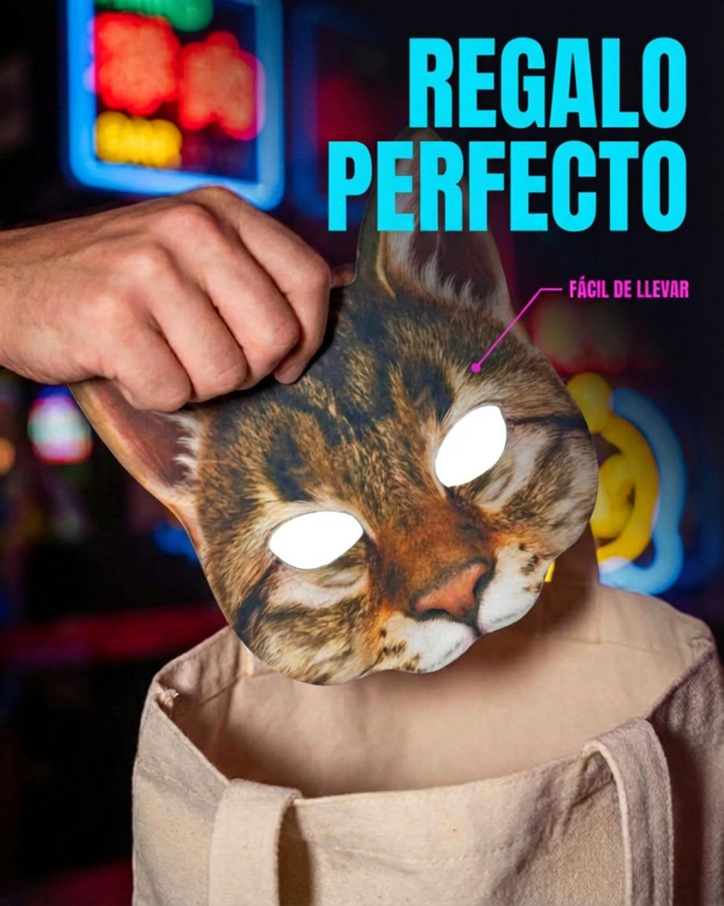MASCARA DE GATO REALISTA DISFRAZ COTILLON HALLOWEEN - PLATEADO - 8