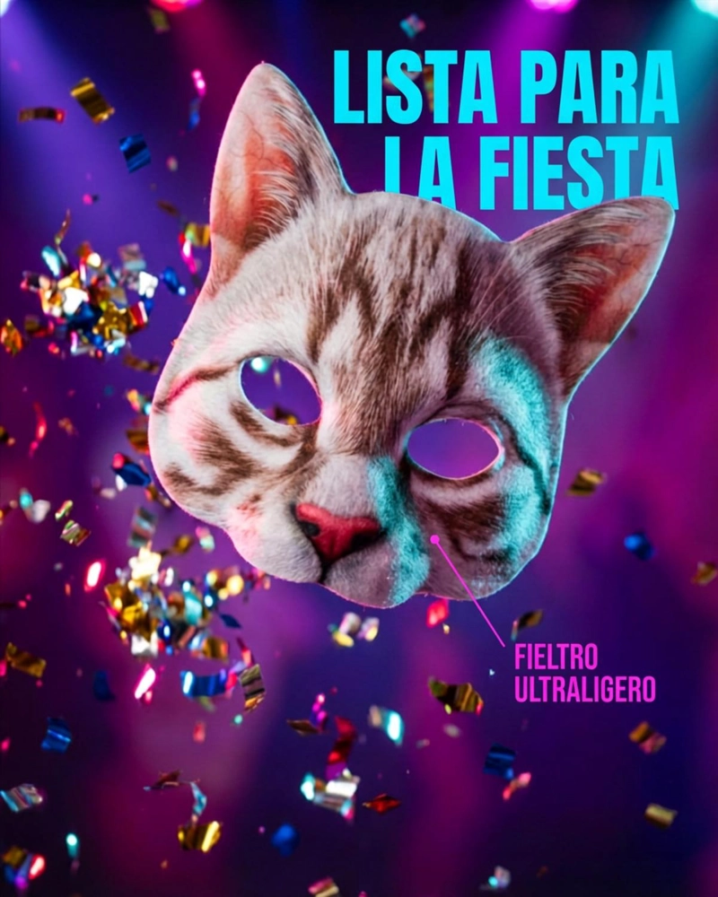 MASCARA DE GATO REALISTA DISFRAZ COTILLON HALLOWEEN - PLATEADO - 8