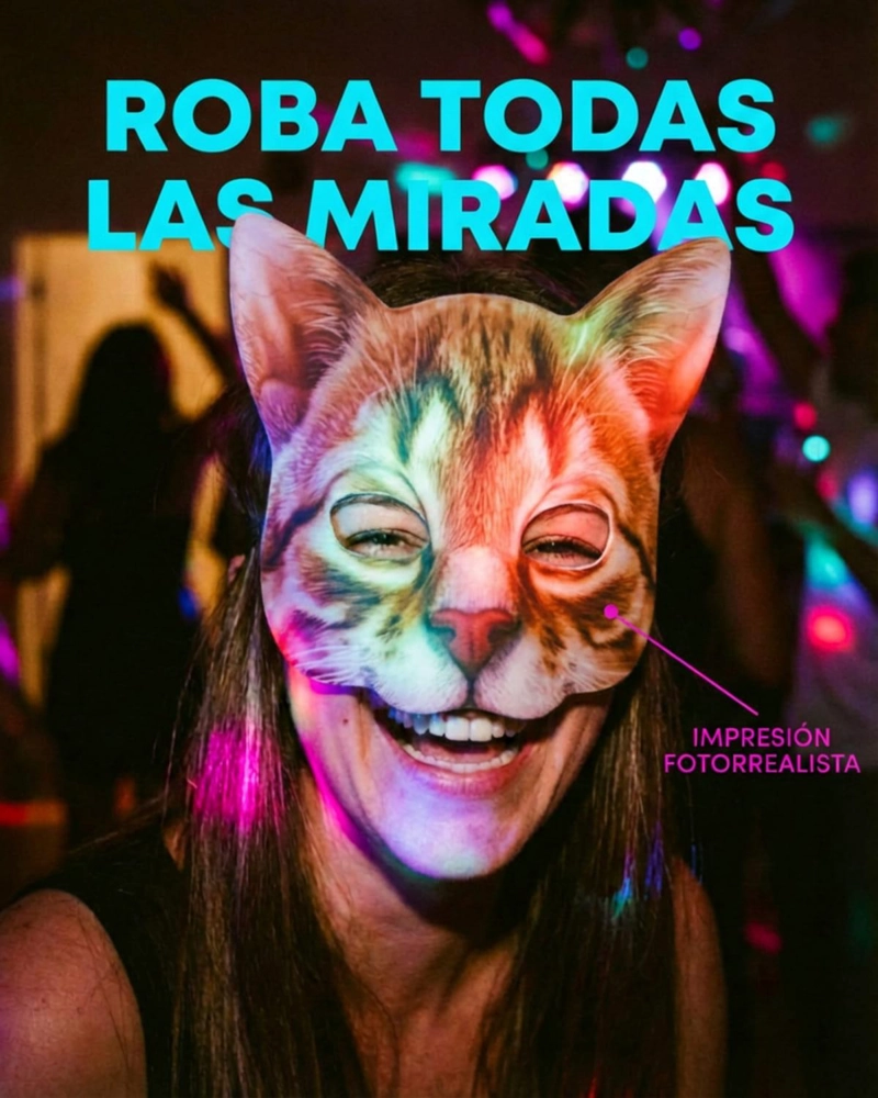 MASCARA DE GATO REALISTA DISFRAZ COTILLON HALLOWEEN - PLATEADO - 9