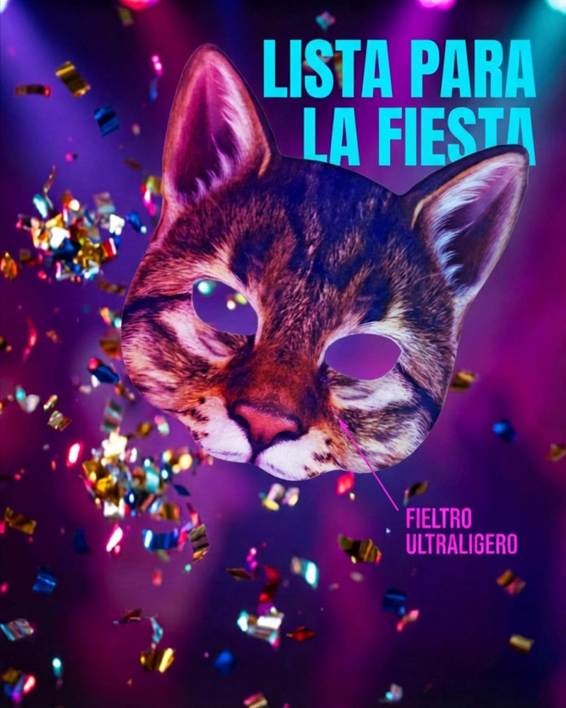 MASCARA DE GATO REALISTA DISFRAZ COTILLON HALLOWEEN - PLATEADO - 9