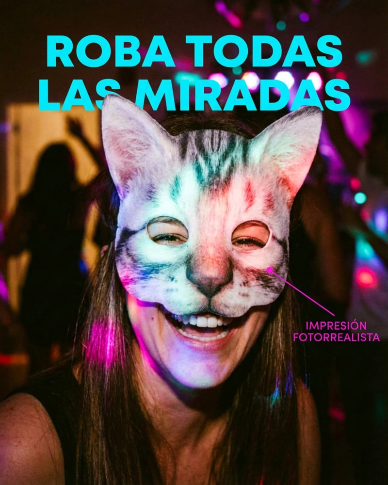 MASCARA DE GATO REALISTA DISFRAZ COTILLON HALLOWEEN - PLATEADO - 9