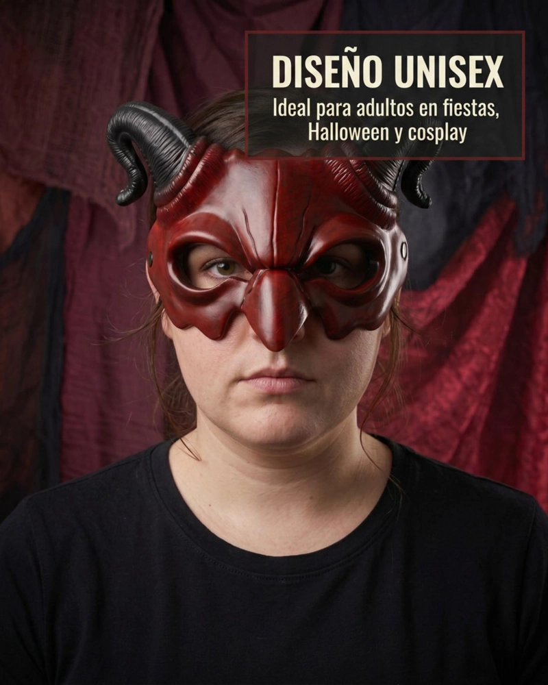 MASCARA DIABLO ADULTO LUCIFER HALLOWEEN CUERNOS - ROJO - 2