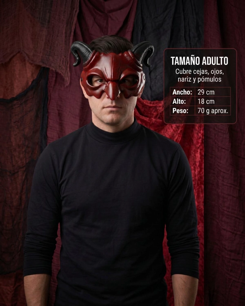MASCARA DIABLO ADULTO LUCIFER HALLOWEEN CUERNOS - ROJO - 3