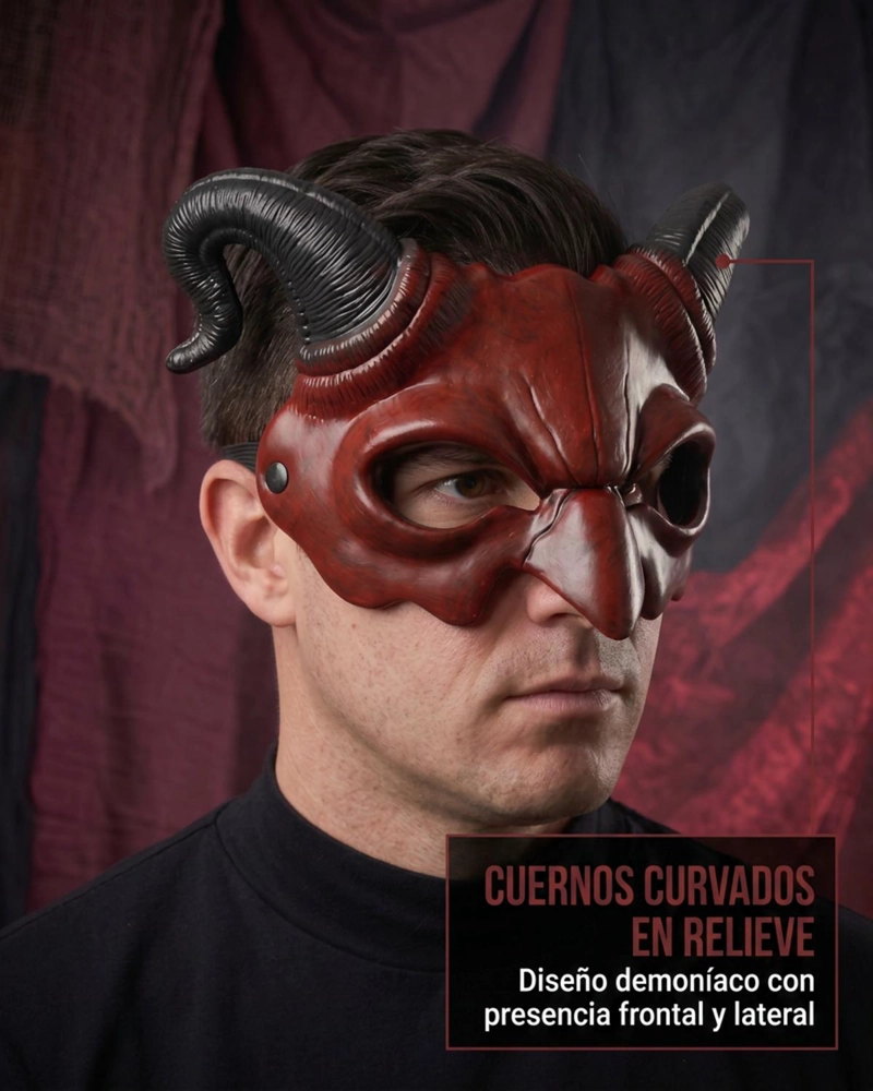MASCARA DIABLO ADULTO LUCIFER HALLOWEEN CUERNOS - ROJO - 4