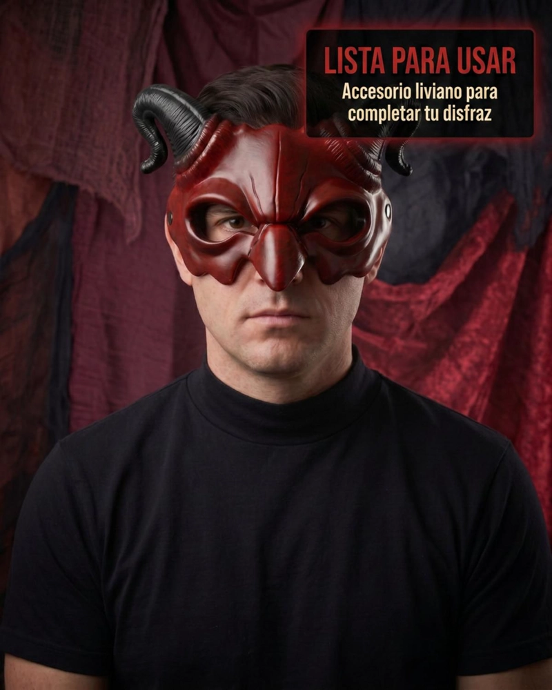 MASCARA DIABLO ADULTO LUCIFER HALLOWEEN CUERNOS - ROJO - 5