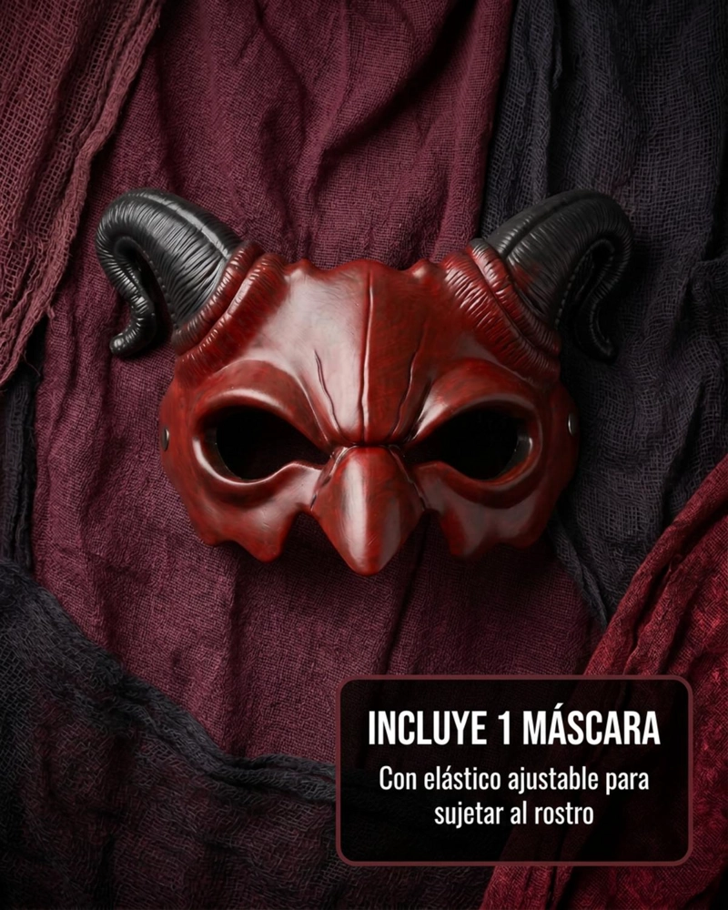 MASCARA DIABLO ADULTO LUCIFER HALLOWEEN CUERNOS - ROJO - 6