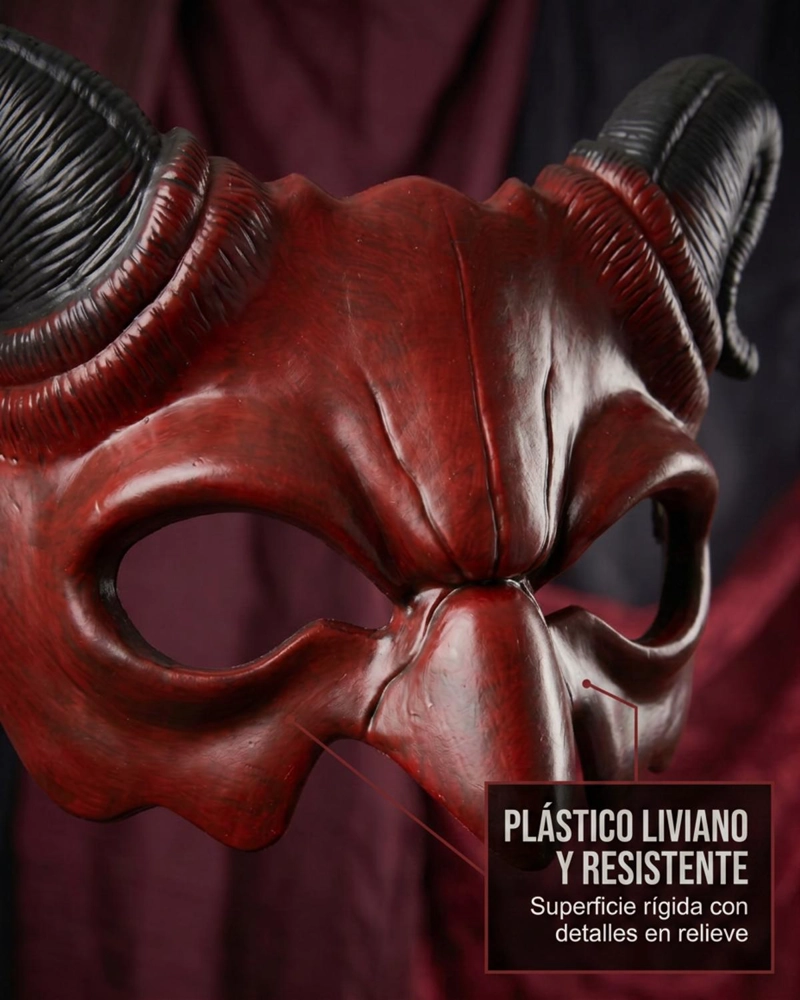 MASCARA DIABLO ADULTO LUCIFER HALLOWEEN CUERNOS - ROJO - 7