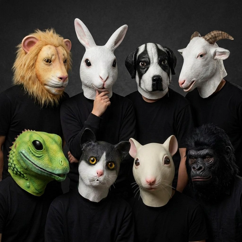 MASCARAS DE ANIMALES ADULTO REALISTAS LATEX PARA DISFRACES - BLANCO - 1