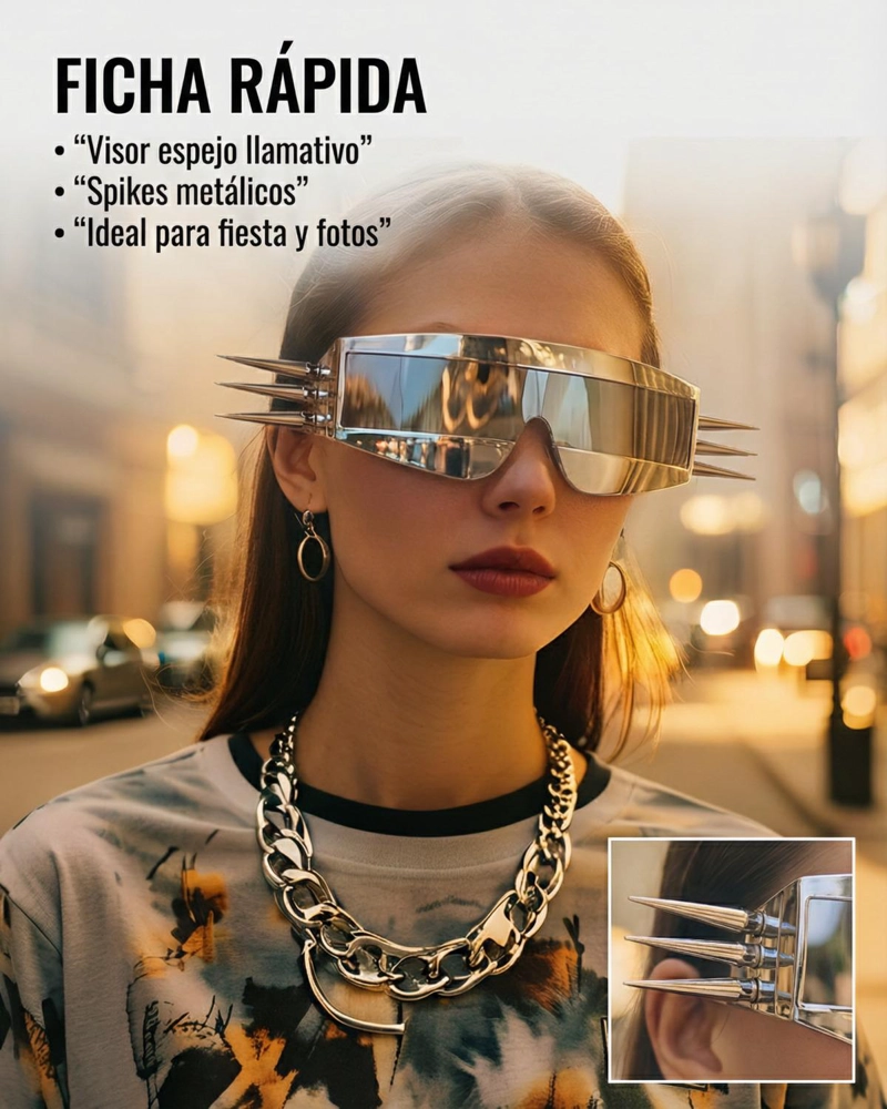 LENTES PREMIUM STEAMPUNK PARA FIESTAS REGGAETON METALEROS - PLATEADO - 9