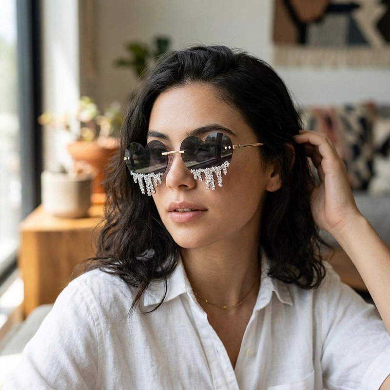 LENTES CORAZON CON STRASS COLGANTE PARA FIESTA MUJER - ROSA - 1